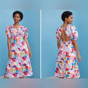 NWT Free People x Glamorous Abstract Rainbow V Neck Puff Shoulder Midi Dress - 8